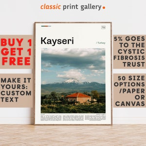Kayseri Print, Kayseri Wall Art, Kayseri Color Poster With Text, Personalized Birthday Travel Gift Present Photography, Turkey 11838b