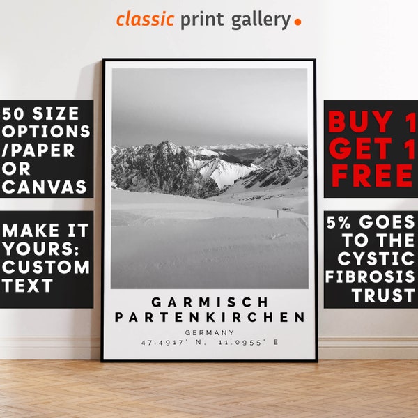 Garmisch-Partenkirchen Poster Black and White Print, Garmisch-Partenkirchen Wall Art, Garmisch-Partenkirchen Travel Poster,Germany,5853a