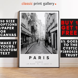 Paris Poster Black and White Print, Paris Wall Art, Paris Travel Photo, Paris Map, France Poster, France Print, 4437