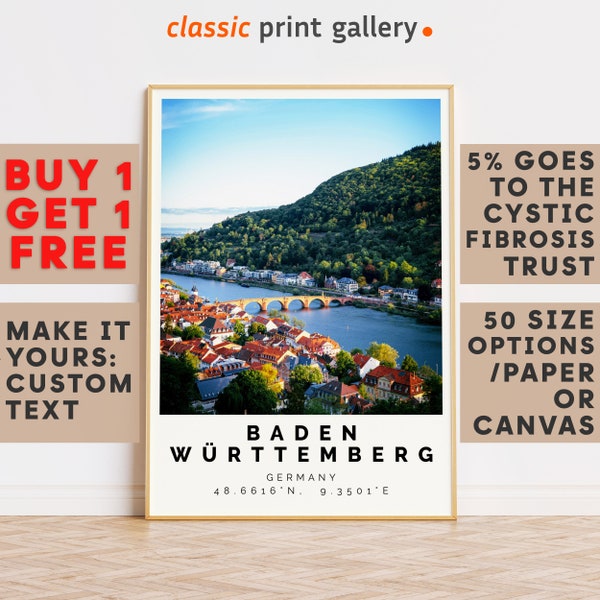 Baden-Württemberg Print Wall Art Colorful Poster,Personalized Birthday Travel Gift Present Photography Artwork Germany 12651