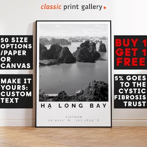 Ha Long Bay Poster Black and White Print, Ha Long Bay Wall Art, Ha Long Bay Travel Photo, Ha Long Bay Map, Vietnam Print, 3520