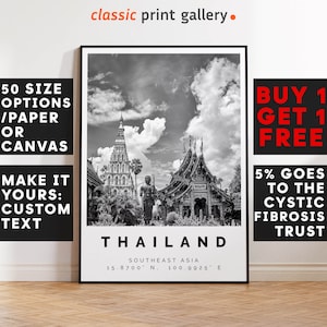 Thailand Poster Black and White Print, Thailand Wall Art, Thailand Travel Poster, Thailand Photo Print, Asia,5650