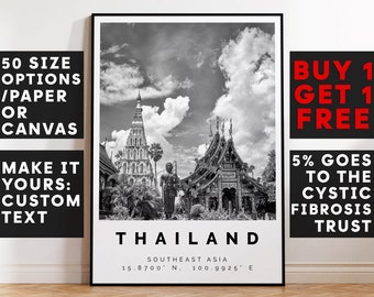 Thailand Poster Black and White Print, Thailand Wall Art, Thailand Travel Poster, Thailand Photo Print, Asia,5650