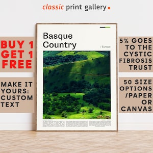 Basque Country Print, Basque Country Wall Art, Basque Country Color Poster With Text, Personalized Birthday Travel Gift, Spain 11482b1