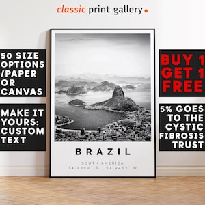 Brazil Poster Black and White Print, Brazil Wall Art, Brazil Travel Poster, Brazil Photo Print, South America,5470a