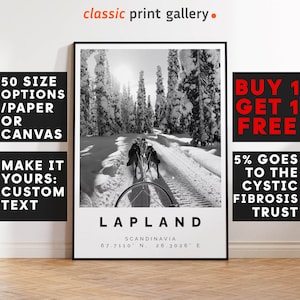 Lapland Poster Black and White Print, Lapland Wall Art, Lapland Travel Photo, Lapland Map, Finland Poster, Finland Print, 3783