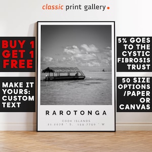Rarotonga Print,Rarotonga Wall Art,Rarotonga Black and White Poster,Personalized Birthday Beach Travel Gift Coastal Cook Islands 14715a