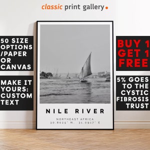 Nile River Poster Black and White Print, Nile River Wall Art, Nile River Travel Photo, Nile River Map, Egyot Poster, Africa Print, 4509