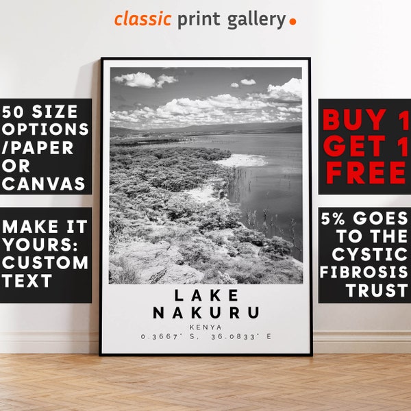 Lake Nakuru Poster Black and White Print,Lake Nakuru Wall Art, Lake Nakuru Travel Poster, Lake Nakuru Photo Print, Kenya,4716a