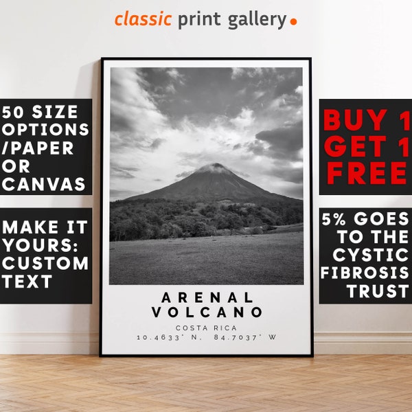 Arenal Volcano Poster Black and White Print, Arenal Volcano Wall Art, Arenal Volcano Arenal Volcano Photo Print, Costa Rica,4930