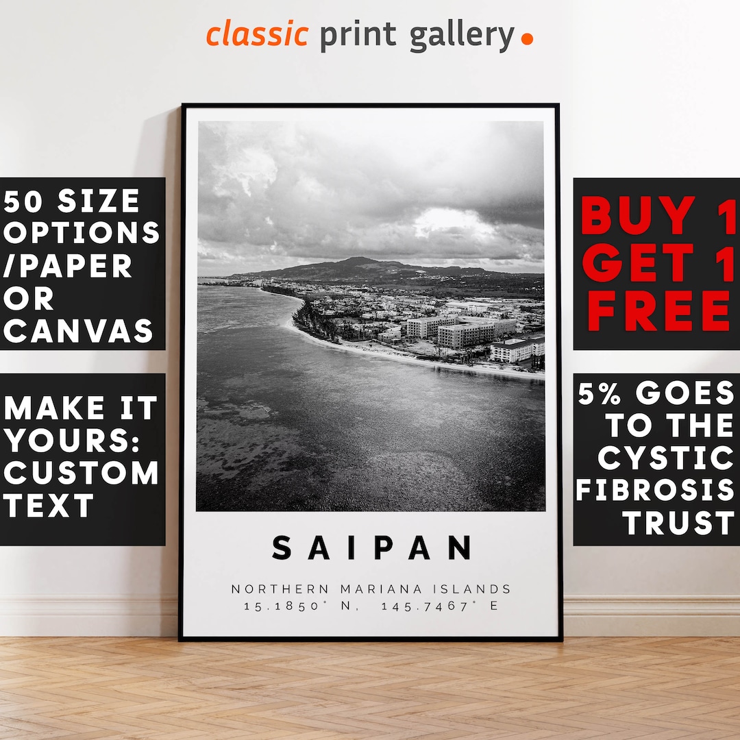 Saipan Poster Black and White Print Saipan Wall Art Saipan Etsy