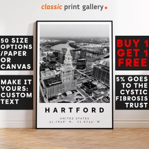 Hartford Poster Black and White Print Conneticut, Hartford Wall Art, Hartford Travel Photo, Hartford Map, Connecticut Print, 3543