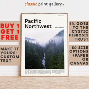 Pacific Northwest Print, Pacific Northwest Wall Art, Pacific Color Poster With Text, Personalized Birthday Travel Gift, USA 12090b1