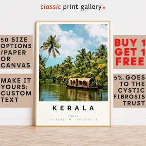 Kerala Poster Colorful Print, Kerala Wall Art, Kerala Photo Decor, Kerala Gift Travel Print,India,Vintage Art Print,10158