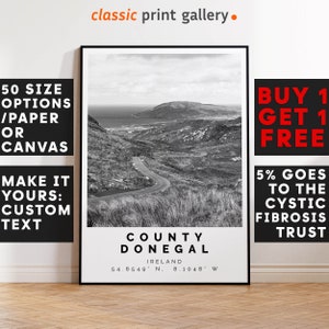 County Donegal Poster Black and White Print, County Donegal Wall Art, County Donegal Travel Poster Photo, County Donegal Map, Ireland, 3330