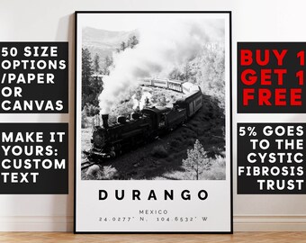 Durango Poster Black and White Print, Durango Wall Art, Durango Travel Poster Photo, Durango Map, Colorado Poster, Colorado Print, 3401