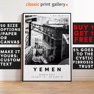 Yemen Poster Black and White Print, Yemen Wall Art, Yemen Travel Poster, Yemen Photo Print, Sana&#39;a Sanaa, Middle East,5411