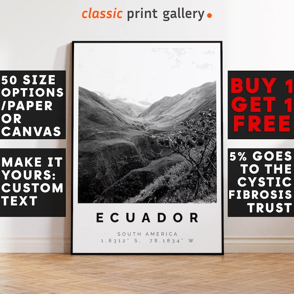 Ecuador Poster,Ecuador Print,Ecuador Black and White Photographic Art, Wedding gift, Coordinates Poster, Travel Gift, 4613c