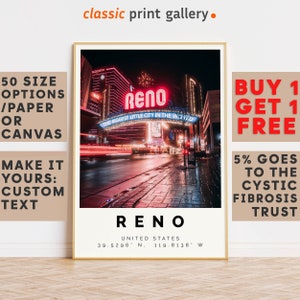 Reno Poster Colorful Print, Reno Wall Art, Reno Photo Decor, Reno Gift Travel Print,Nevada,Gift Idea,9686