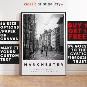 Manchester Poster Black and White Photo, Manchester Wall Art, Manchester Travel Poster, Manchester Photo Print, United Kingdom, 2807