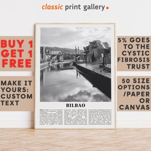 Bilbao Print, Bilbao Wall Art, Bilbao Black and White Poster, Personalized Birthday Travel Gift Present Photography  Artwork, Spain 11504a1