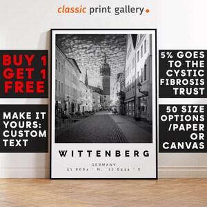 Wittenberg Print,Wittenberg Wall Art,Wittenberg Black and White Poster,Personalized Birthday Travel Gift Present Artwork Germany 13996a