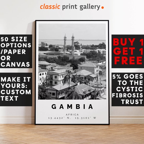 Gambia Poster Black and White Print, Gambia Wall Art, Gambia Travel Poster, Gambia Photo Print, Africa,4695a