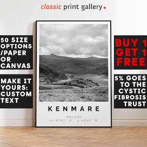 Kenmare Poster Black and White Print, Kenmare Wall Art, Kenmare Travel Photo, Kenmare Map, Ireland Poster, Ireland Print, 3670