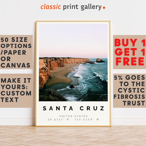 Santa Cruz Poster Colorful Print, Santa Cruz Wall Art, Santa Cruz Photo Decor, California,24x28, 20x30, 24x36,8629