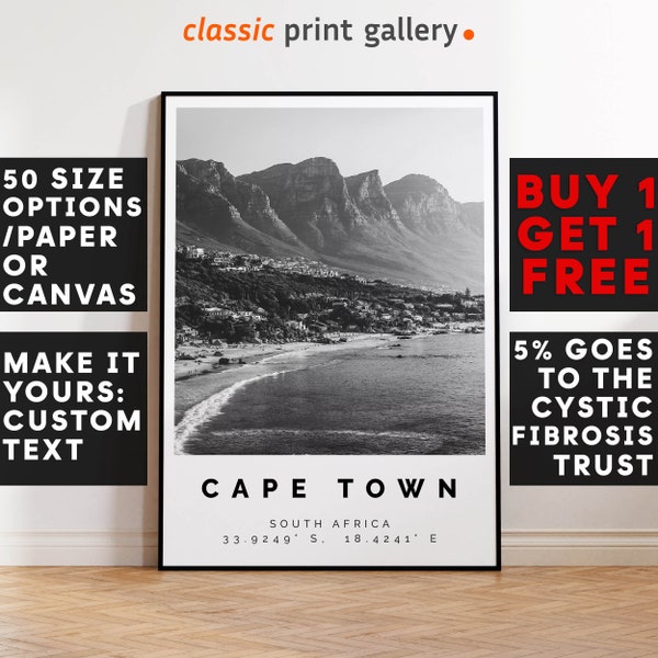 Cape Town Print Black and White Photo, Cape Town Wall Art, Cape Town Travel Poster, Cape Town Photo Print, South Africa Poster, 3213