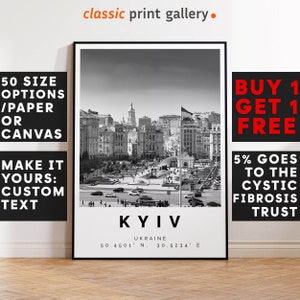 Kyiv Poster Black and White Print,Kiev Wall Art, Kyiv Travel Photo, Kyiv Map, Ukraine Poster, Ukraine Print, 3698