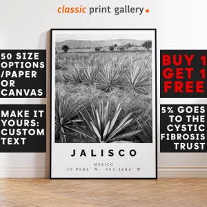 Jalisco Poster Black and White Print, Jalisco Wall Art, Jalisco Travel Photo, Jalisco Map, Mexico Poster, Mexico Print, 3644
