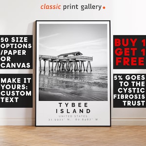 Tybee Island Poster Black and White Print,Tybee Island Wall Art,Tybee Island Travel Photo,Tybee Island Map, Georgia Poster Print, 3959