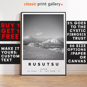 Skiing Art,Rusutsu Print,Rusutsu Wall Art,Rusutsu Black and White Poster,Winter Travel Present,Snowboarding Gift,Ski Gift Japan 14870a