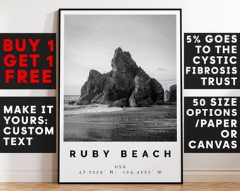 Ruby Beach Print,Ruby Beach Wall Art,Ruby Beach Black and White Poster,Personalized Birthday Beach Travel Gift Coastal Usa 15687a
