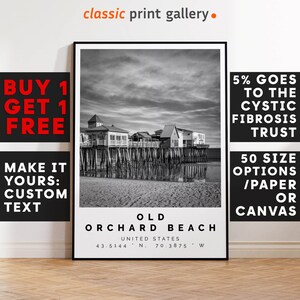 Old Orchard Beach Print Wall Art Black and White Poster,Personalized Birthday Beach Travel Gift Coastal Photography Usa 14671a