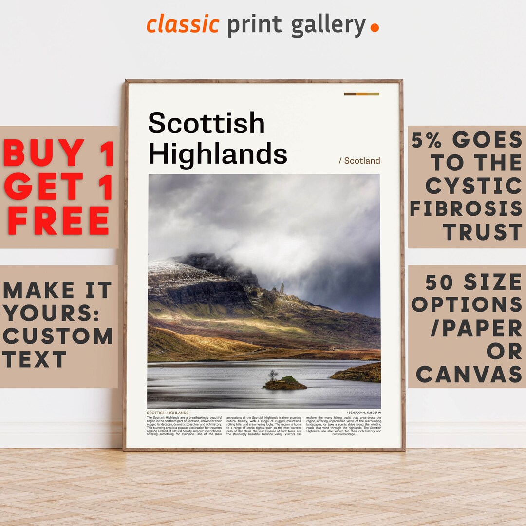 Scottish Highlands Print, Scottish Highlands Wall Art, Color Poster ...