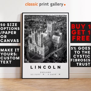 Lincoln England Poster Black and White Print, Lincoln Wall Art, Lincoln Travel Photo, Lincoln Map, England Poster, England Print, 3806