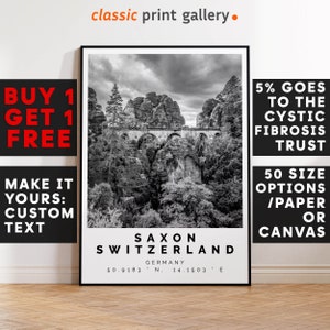 Saxon Switzerland Print Wall Art Black and White Poster,Personalized Birthday Travel Gift Present Photography Artwork Germany 14236a