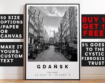 Gdansk Poster Black and White Print, Gdansk Wall Art, Gdansk Travel Poster Photo, Gdansk Map, Poland Poster, Poland Print, Polska, 3466