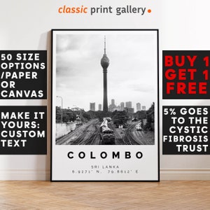 Colombo Poster Black and White Print, Colombo Wall Art, Colombo Travel Poster Photo, Colombo Map, Sri Lanka Poster, Sri Lanka Print, 3296