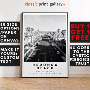 Redondo Beach Poster Black and White Print, Redondo Beach Wall Art, Redondo Beach Travel Photo, Redondo Beach Map, California Poster, 4303