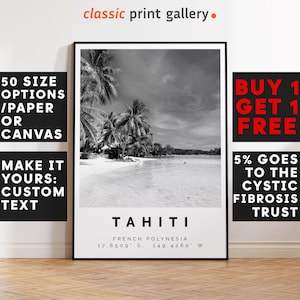 Tahiti Poster Black and White Print, Tahiti Wall Art, Tahiti Travel Photo, Tahiti Map, French Polynesia Poster Print, 4088