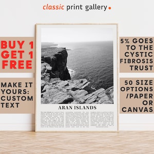 Aran Islands Print, Aran Islands Wall Art, Aran Islands Black and White Poster, Personalized Birthday Travel Gift Present Ireland 11439a