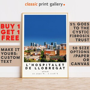 L'Hospitalet de Llobregat Print Wall Art Colorful Poster,Personalized Birthday Travel Gift Present Photography Artwork Spain 12840