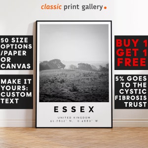 Essex Poster Black and White Print, Essex Wall Art, Essex Travel Poster, Essex Photo Print, United Kingdom,5299