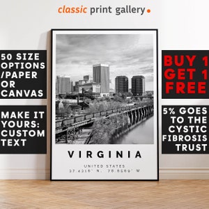 Virginia Poster,Virginia Print,Virginia Black and White Photographic Art, Wedding gift, Coordinates Poster, Travel Gift, 3896