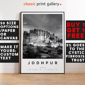 Jodhpur Poster Black and White Print, Jodhpur Wall Art, Jodhpur Travel Photo, Jodhpur Map, India Poster, India Print, 3661