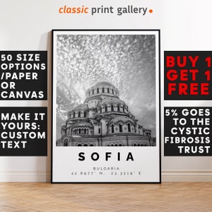 Sofia Poster Black and White Print, Sofia Wall Art, Sofia Travel Poster, Sofia Photo Print, Bulgaria, Balkan, 4146