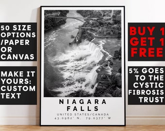 Niagara Falls Poster,Niagara Falls Print,Niagara Falls Black and White Photographic Art, Wedding gift, Coordinates Poster, Travel Gift, 4516